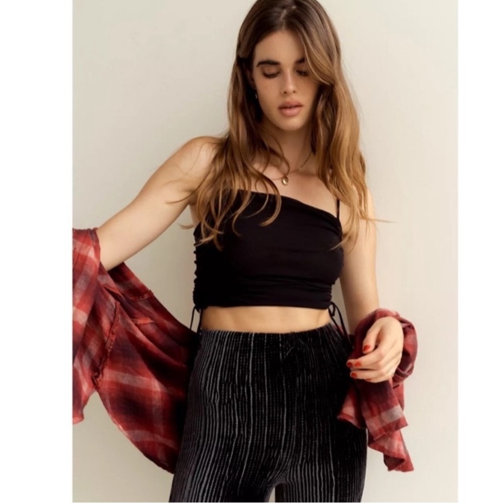 Black Tasmin Mesh Ruched Side-Tie Cami Tank Top